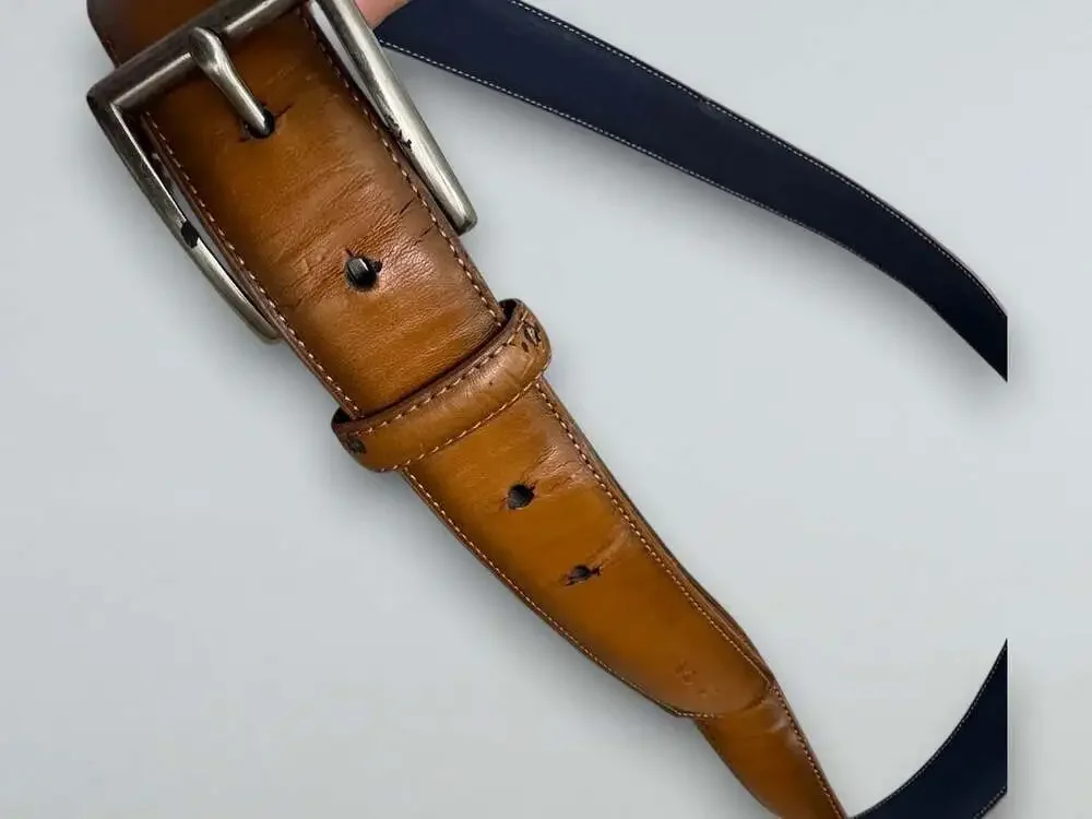 Brown Coated Leather Belt Silver Buckle Anchor Detail Size 44/110
